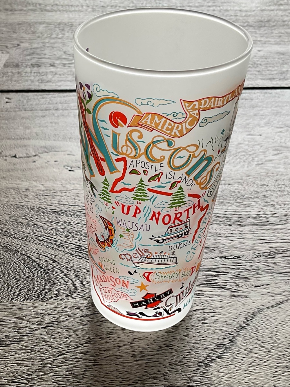 NWT Catstudio Wisconsin State Frosted Colorful Graphic Drinking/Tumbler Glass
